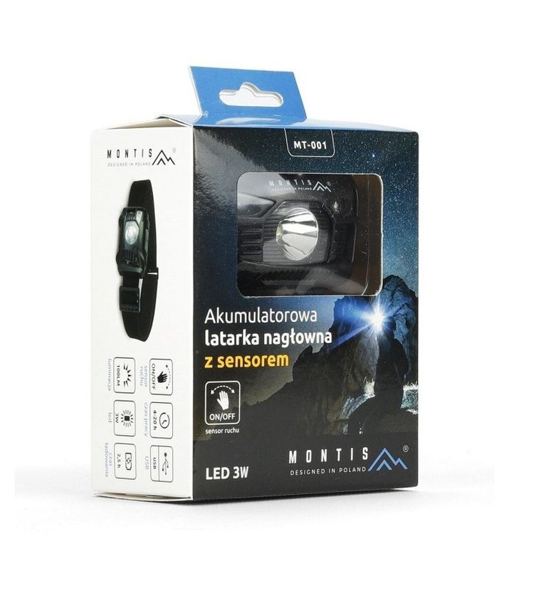 Montis, latarka czołowa, akumulatorowa, LED, sensor ruchu, MT001