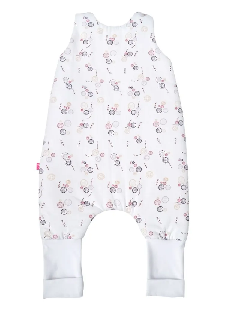 Motherhood, bawełniany śpiworek ocieplany, z nogawkami, TOG 2, różowe guziki, 12-18m