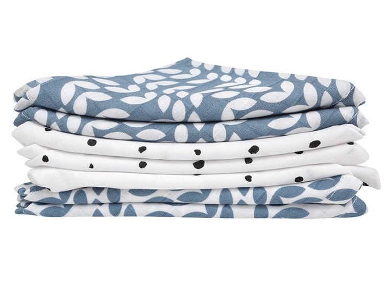 Motherhood, Classics Niebieski 2023, chusteczki muślinowe, bawełniane, 30-30 cm, 7 szt.