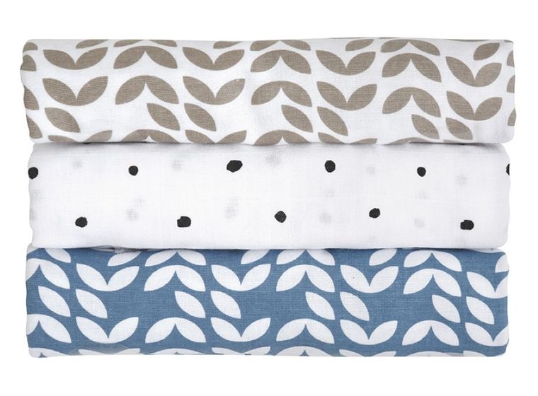 Motherhood, Classics Niebieski 2023, pielucha bawełniana, 70-80 cm, 3 szt.