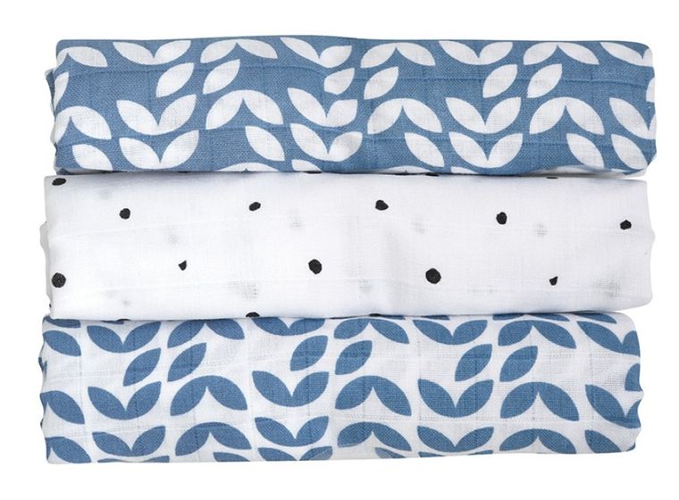 Motherhood, Classics Niebieski 2023, pielucha muślinowa, 70-80 cm, 3 szt.