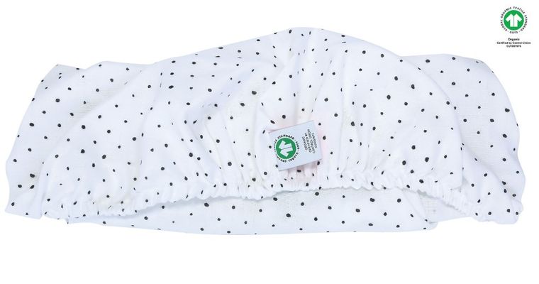 Motherhood, ECO Kropeczki Czarne, prześcieradło do gondoli/kosza Mojżesza z gumką, 35-75 cm