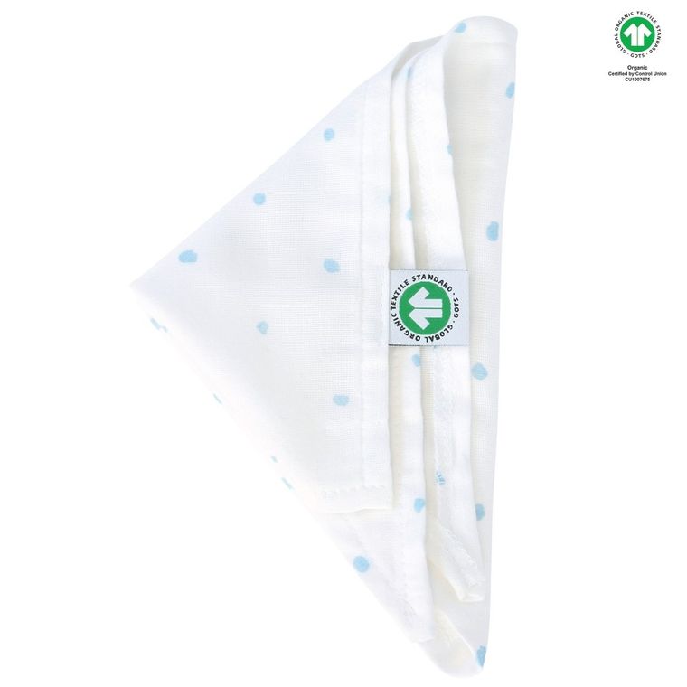 Motherhood, ECO Kropeczki Niebieskie, chusteczka muślinowa na główkę, 60-30 cm