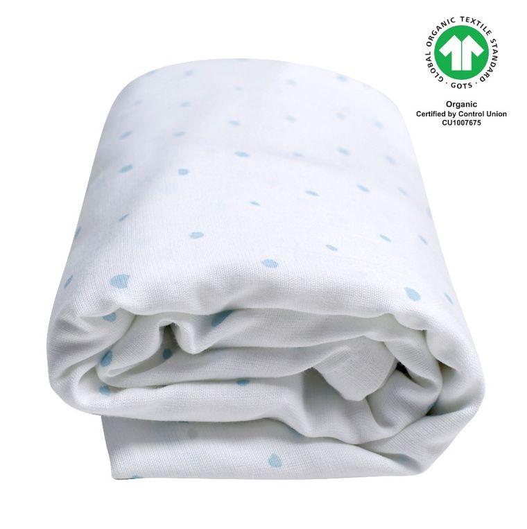 Motherhood, ECO Kropeczki Niebieskie, otulacz muślinowy XXL, 130-130 cm