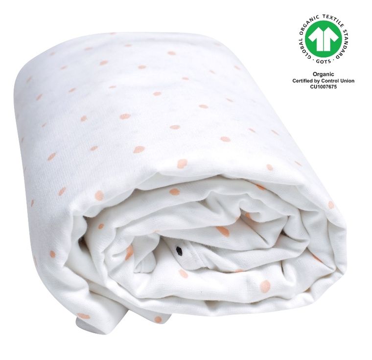 Motherhood, ECO Kropeczki Różowe, kocyk dwuwarstwowy muślinowy, 130-130 cm