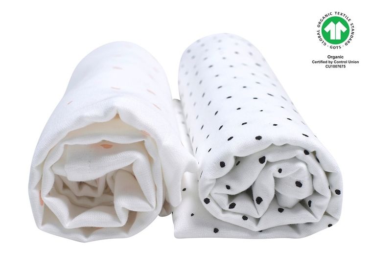 Motherhood, ECO Kropeczki Różowe, pieluszki muślinowa, 85-85 cm, 2 szt.