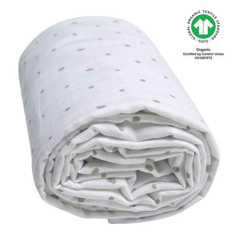 Motherhood, ECO Kropeczki Szare, kocyk dwuwarstwowy muślinowy, 130-130 cm