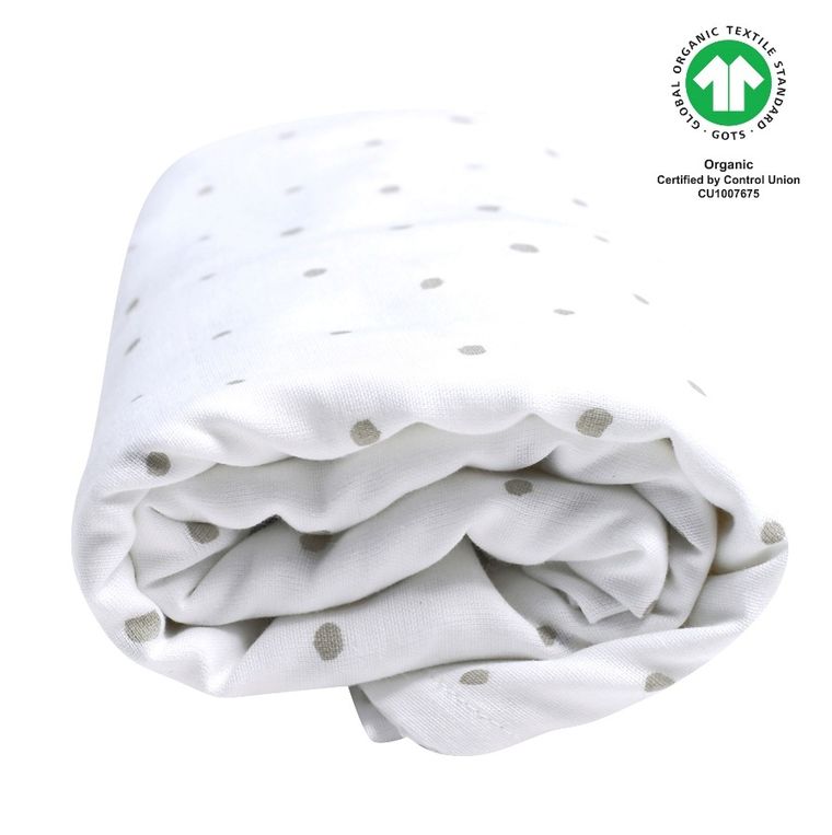 Motherhood, ECO Kropeczki Szare, otulacz muślinowy XXL, 130-130 cm