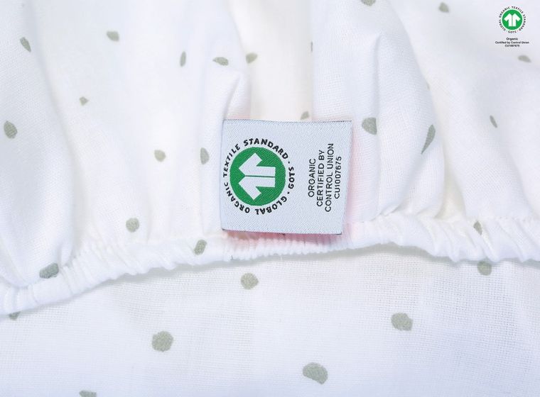 Motherhood, ECO Kropeczki Szare, prześcieradło do gondoli/kosza Mojżesza z gumką, 35-75 cm