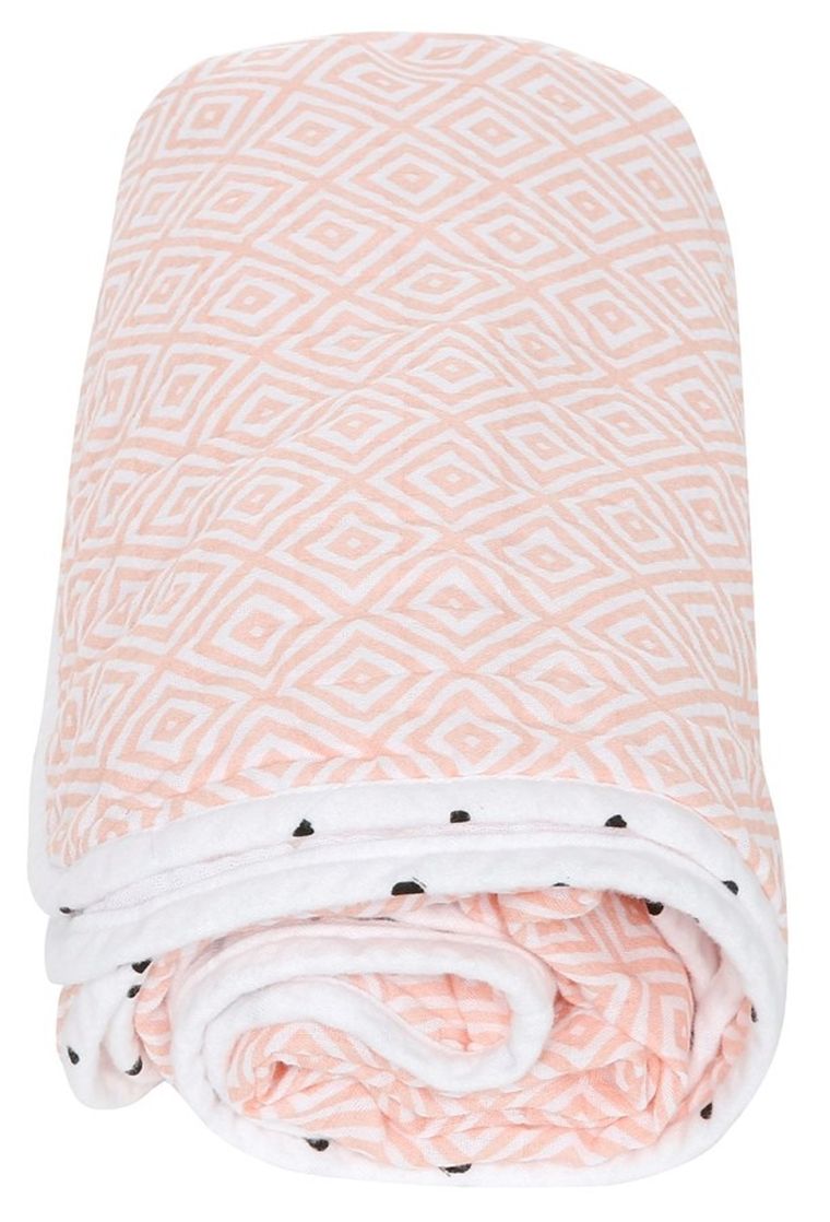 Motherhood, Kwadraty Różowe, Pre-Washed, kocyk muślinowy dwuwarstwowy, 95-100 cm