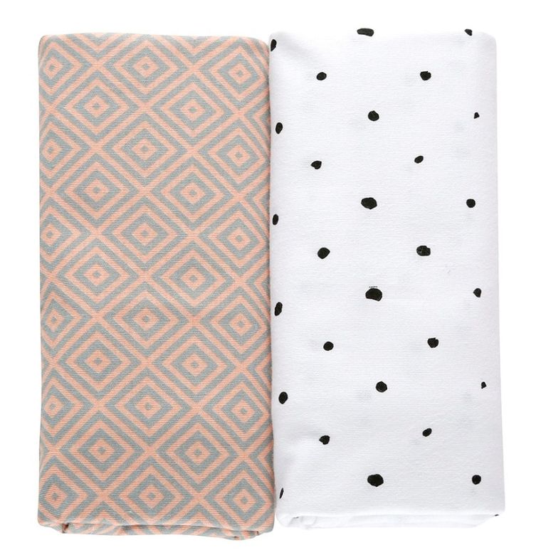 Motherhood, Kwadraty Różowe, Premium, pielucha, otulacz flanelowy, 80-120 cm, 2 szt.