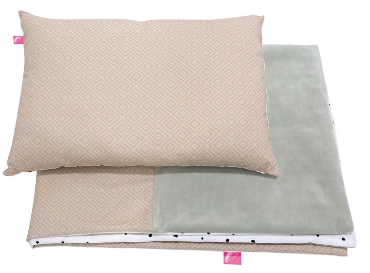 Motherhood, Kwadraty Różowe, zestaw przedszkolaka, kołdra z z poduszką