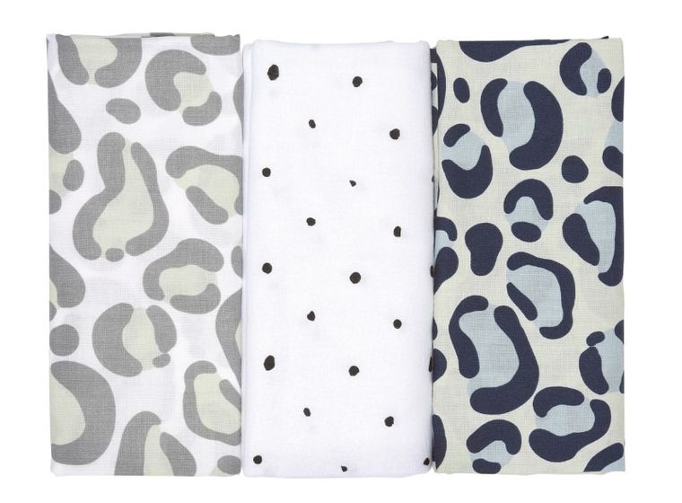 Motherhood, Ocelot Niebieski, pieluszka flanelowa, 70-80 cm, 3 szt.