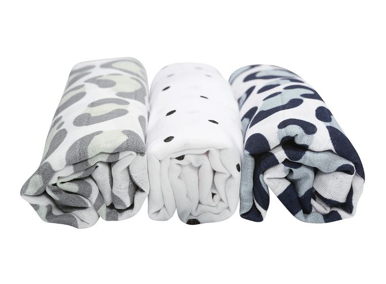 Motherhood, Ocelot Niebieski, pieluszki muślinowe, 70-80 cm, 3 szt.