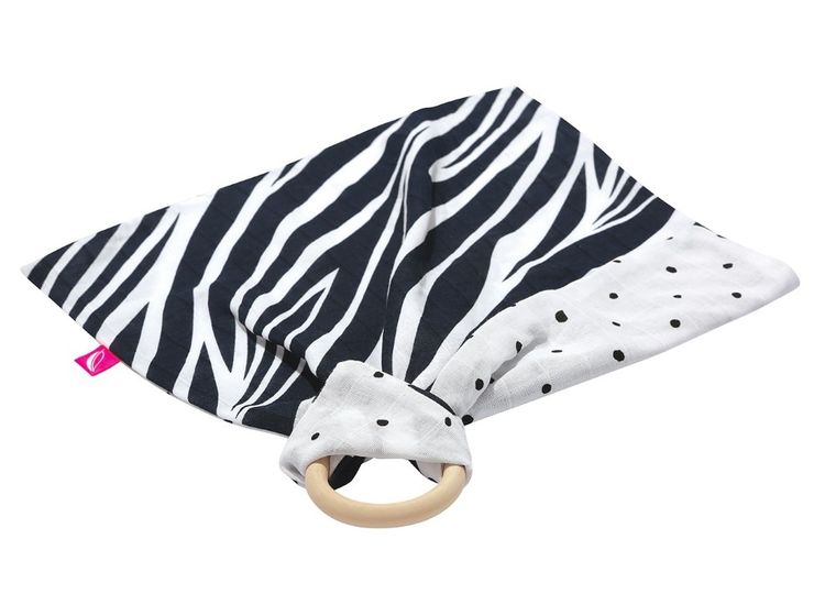 Motherhood, pieluszka z gryzakiem, zebra niebieska