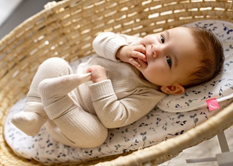 Motherhood, poduszka stabilizująca dla niemowląt, ergonomiczna, niebieskie listki