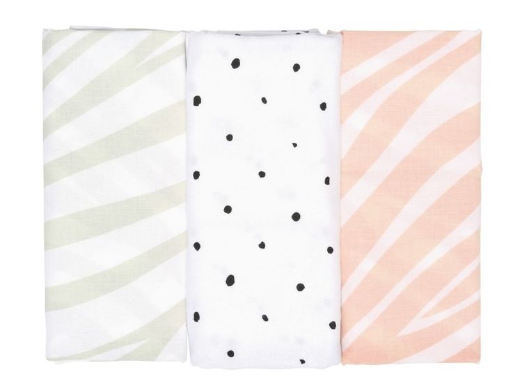 Motherhood, Zebra Łososiowa, pieluszka flanelowa, 70-80 cm, 3 szt.