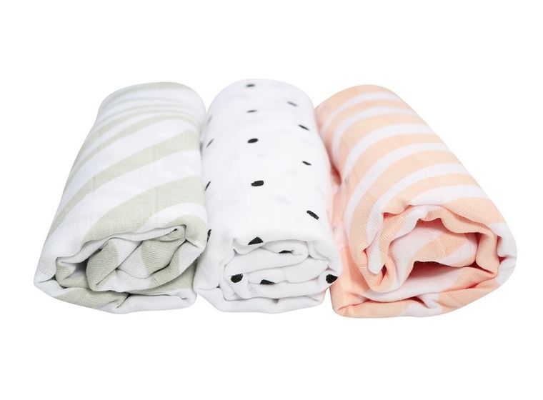 Motherhood, Zebra Łososiowa, pieluszki muślinowe, 70-80 cm, 3 szt.