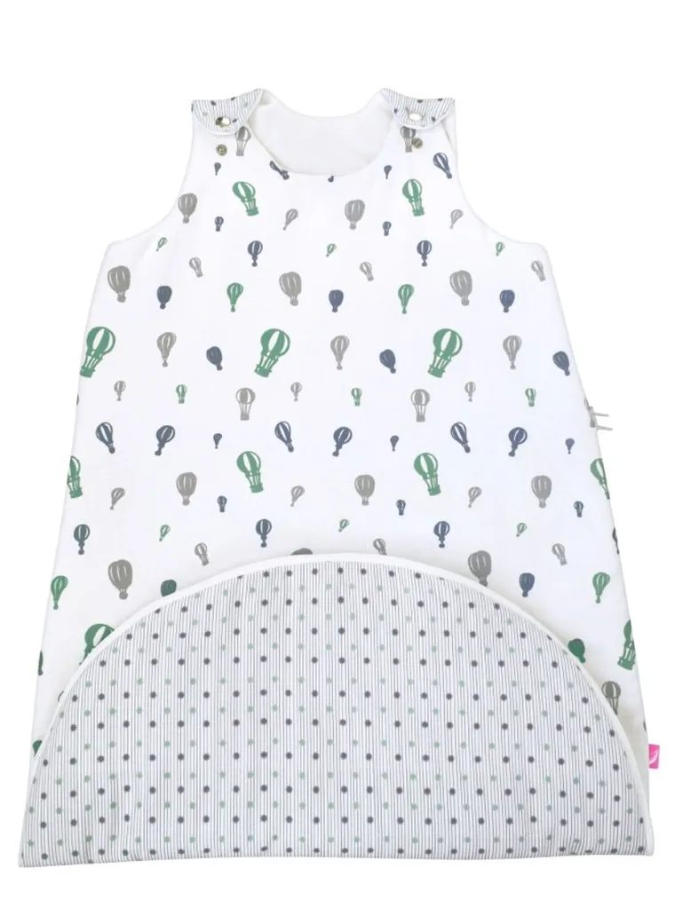 Motherhood, Zip-A-Round, bawełniany śpiworek, 2w1, TOG 2, miętowe baloniki, 3-18m