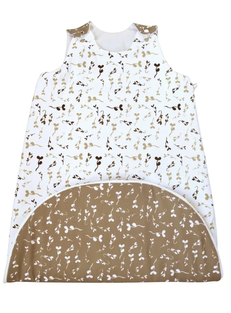 Motherhood, Zip-A-Round, bawełniany śpiworek, 2w1, TOG 3, beżowe listki, 3-18m