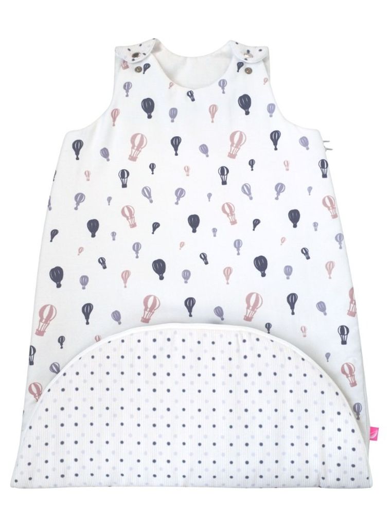 Motherhood, Zip-A-Round, bawełniany śpiworek, 2w1, TOG 3, fioletowe baloniki, 3-18m