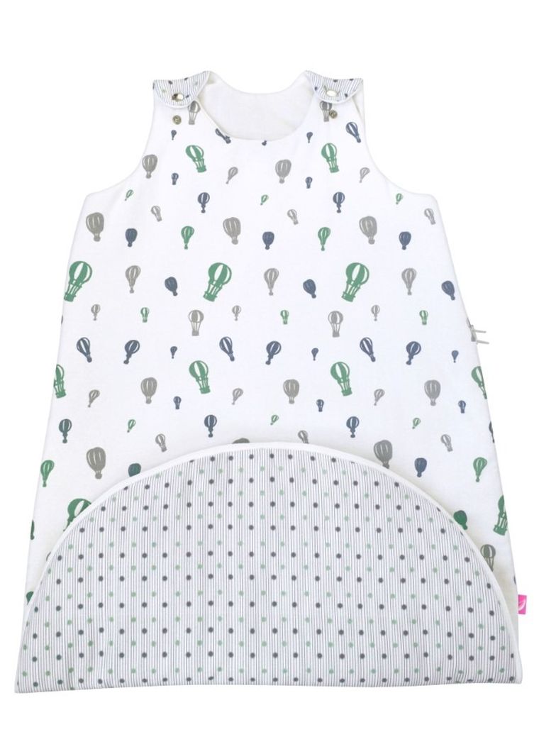 Motherhood, Zip-A-Round, bawełniany śpiworek, 2w1, TOG 3, miętowe baloniki, 3-18m