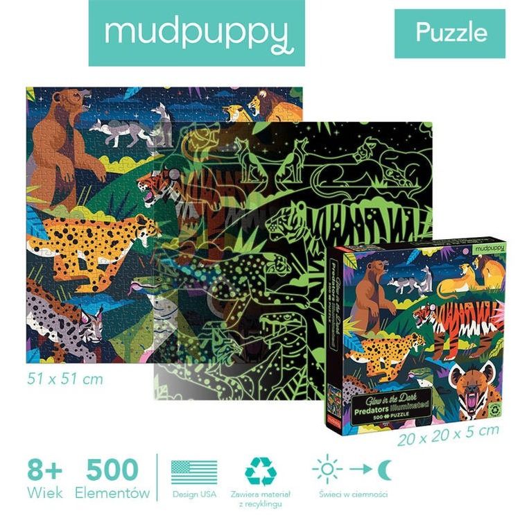 Mudpuppy, Drapieżniki, puzzle świecące w ciemności, 500 elementów
