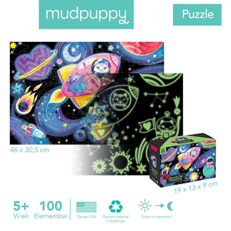 Mudpuppy, Kosmiczne marzenia, puzzle świecące w ciemności, 100 elementów