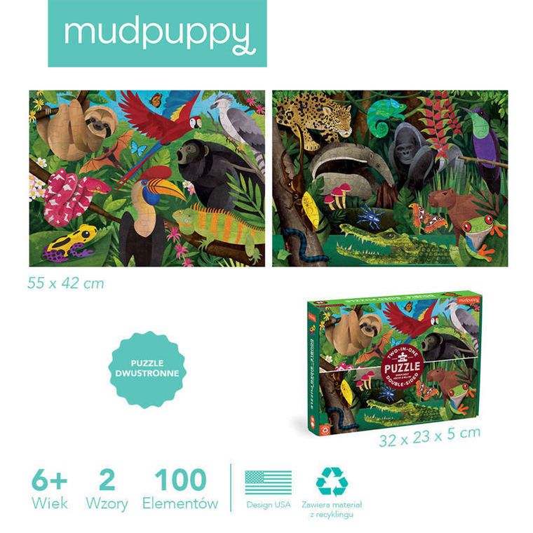 Mudpuppy, Las deszczowy, puzzle dwustronne, 100 elementów