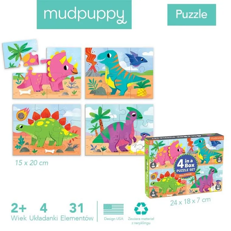 Mudpuppy, Mój przyjaciel dinozaur, puzzle progresywne, 4, 6, 9 i 12 elementów