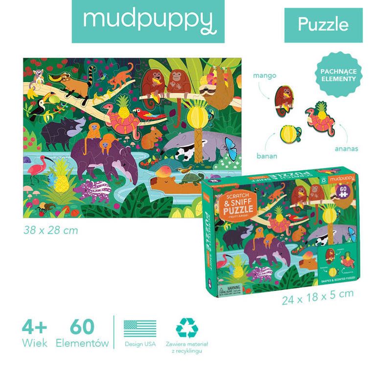 Mudpuppy, Owocowa dżungla, puzzle sensoryczne, 60 elementów