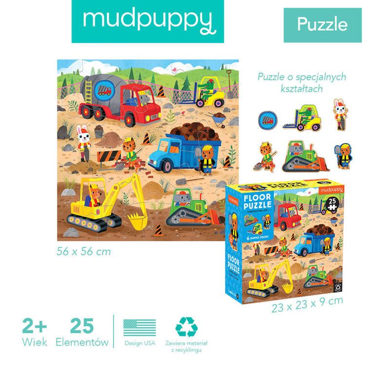 Mudpuppy, Plac budowy, puzzle podłogowe, 25 elementów