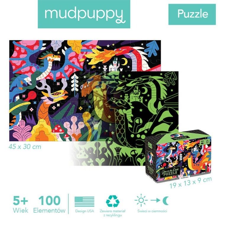 Mudpuppy, Smoki, puzzle świecące w ciemności, 100 elementów