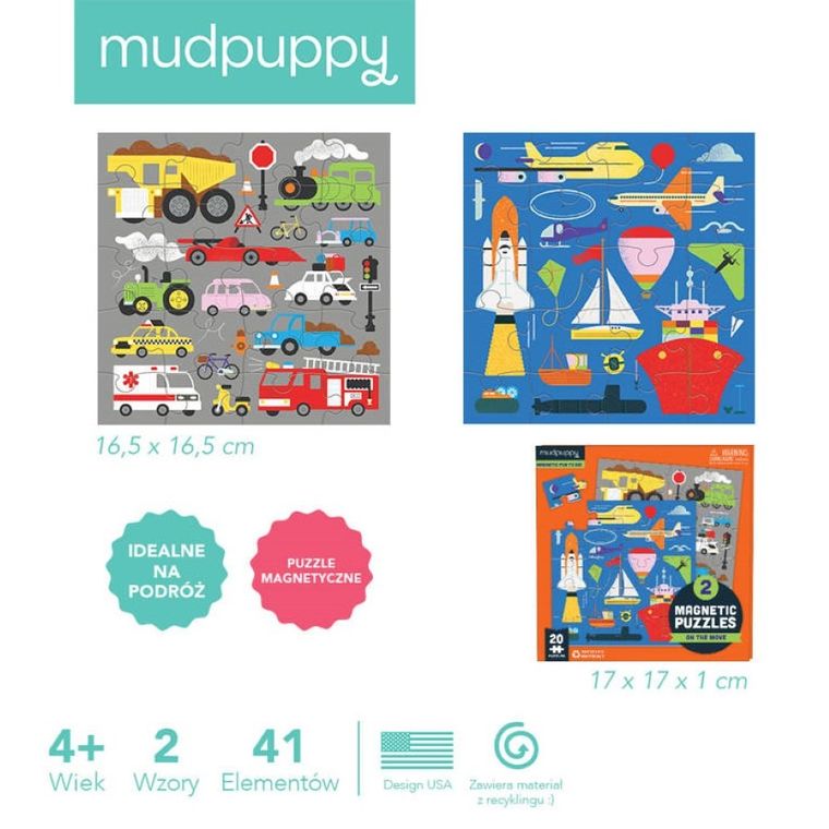 Mudpuppy, Środki transportu, puzzle magnetyczne 2w1, 20 elementów