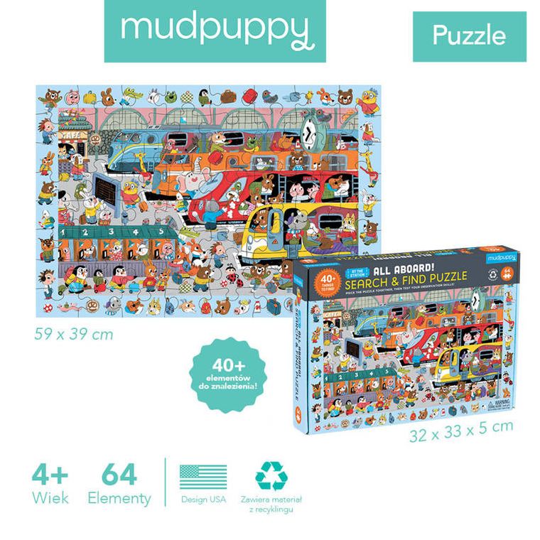 Mudpuppy, Stacja kolejowa, puzzle obserwacyjne, 64 elementy