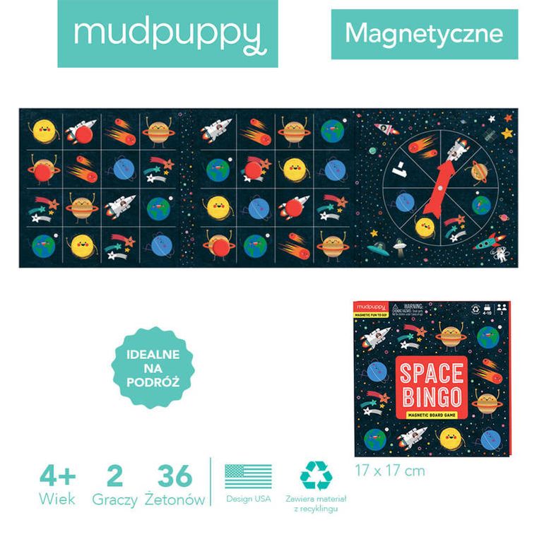 Mudpuppy, W kosmosie, bingo, podróżna magnetyczna, gra planszowa