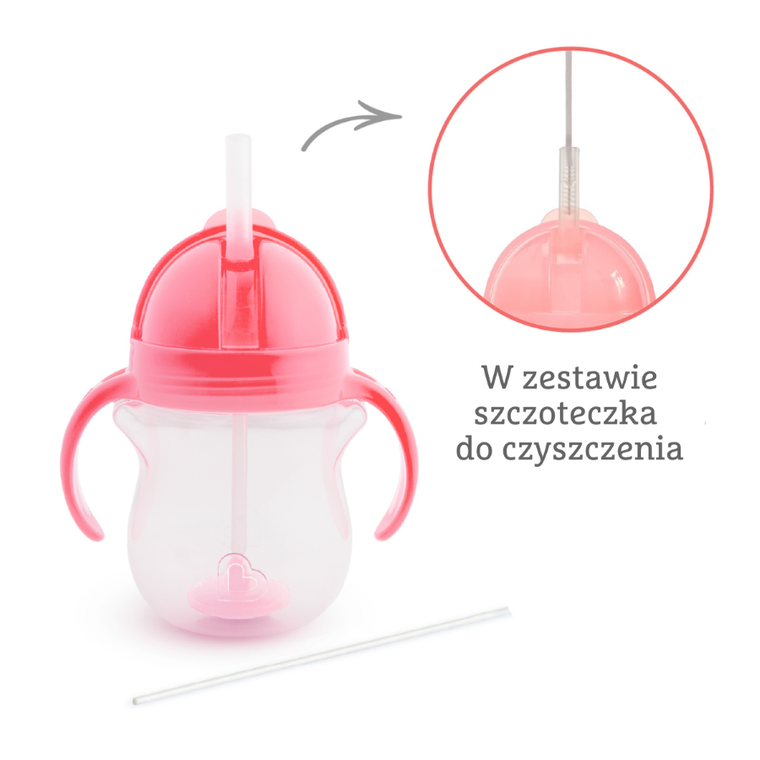 Munchkin, kubek niekapek ze słomką, różowy, 207 ml