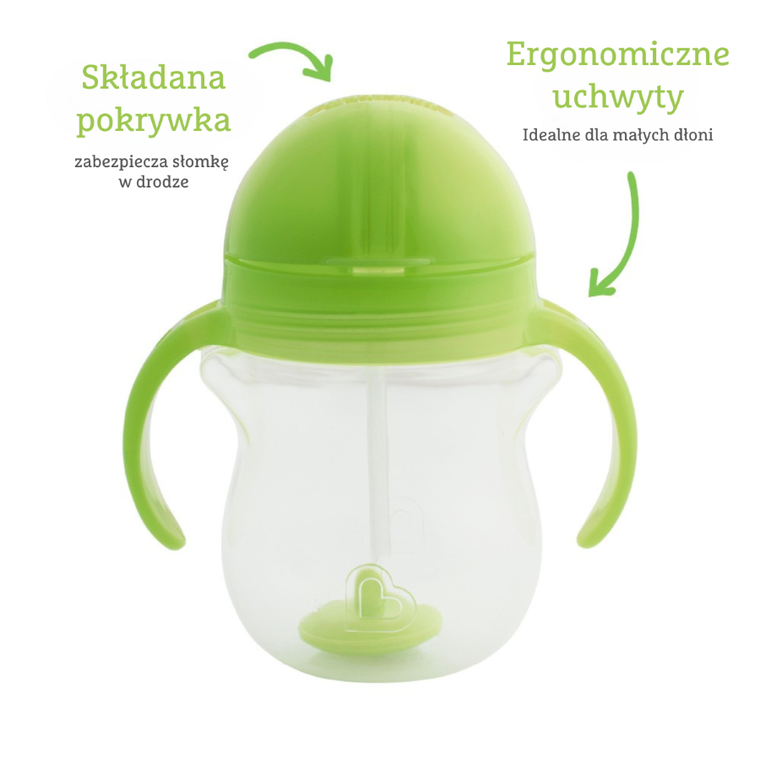 Munchkin, kubek niekapek ze słomką, zielony, 207 ml