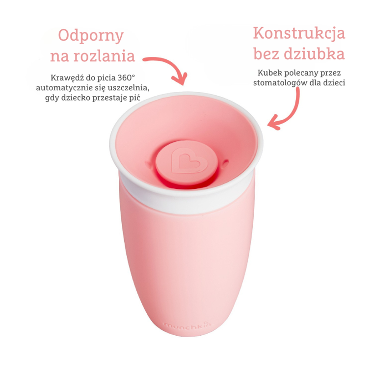 Munchkin, Miracle 360°, kubek, różowy, 296 ml
