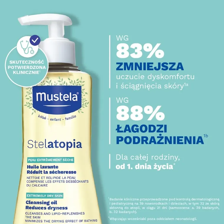 Mustela, Stelatopia Cleansing Oil, olejek do mycia dla dzieci i niemowląt od 1 dnia życia, 500 ml