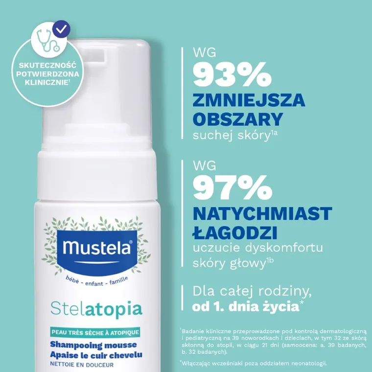 Mustela, Stelatopia Foam Shampoo, szampon w piance, 150 ml