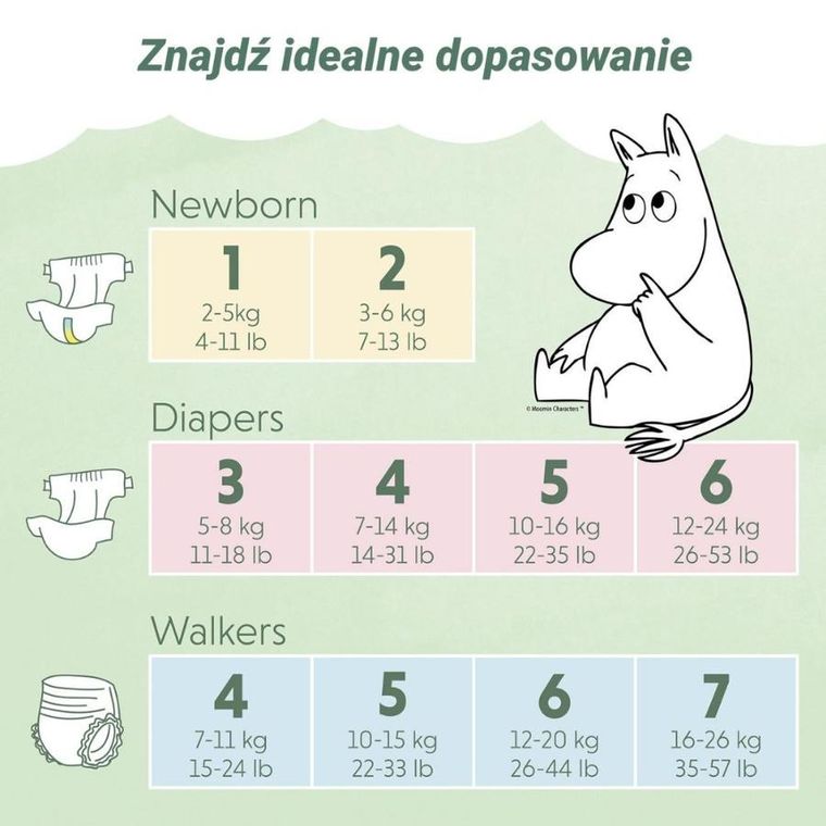 Muumi Baby, pieluchomajtki ekologiczne, rozmiar 6, 12-20 kg, 52 szt.