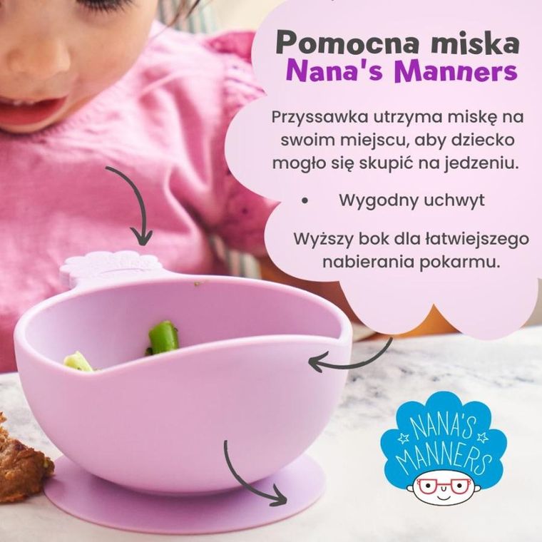 Nana's Manners, miska silikonowa z przyssawką i uchwytem, fioletowa