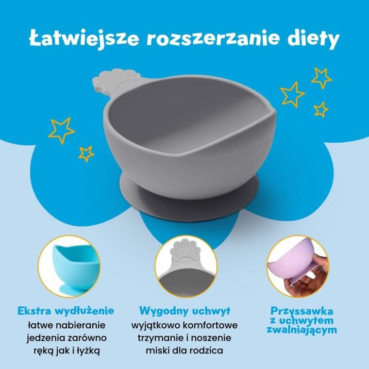 Nana's Manners, miska silikonowa z przyssawką i uchwytem, szara