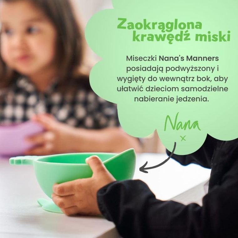 Nana's Manners, miska silikonowa z przyssawką i uchwytem, zielona