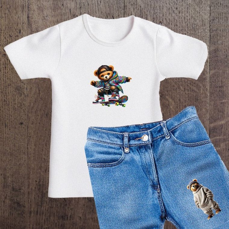 Naprasowanki, naplamki, 2 Misie, zestaw z deskorolką