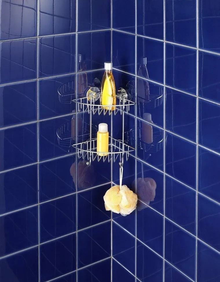 Narożna półka łazienkowa, Bari, vacuum-loc, 2 poziomy, stal chromowana