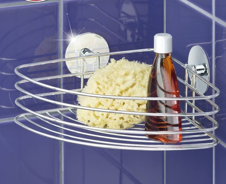 Narożna półka łazienkowa, koszyk turbo-loc, stal chromowana