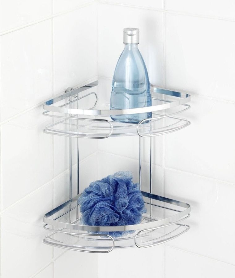 Narożna półka łazienkowa, premium, 2 poziomy, stal nierdzewna