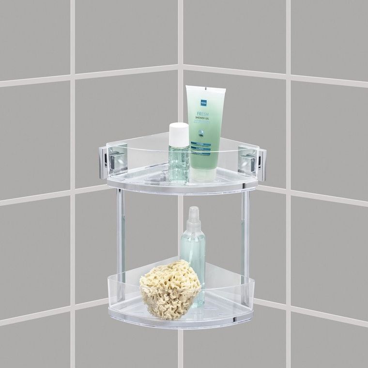 Narożna półka łazienkowa, Quadro, Vacuum-Loc pod prysznic, 2 poziomy